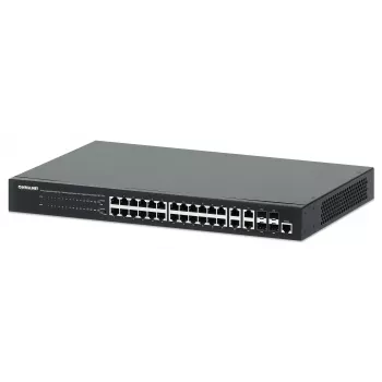 Intellinet switch Gigabit Ethernet PoE+ de 24 puertos gestionado por web con 4 puertos Gigabit Combo Base-T/SFP, conforme a IEEE 802.3at/af Power over Ethernet (PoE+/PoE), 370 W, Endspan, montaje en rack de 19