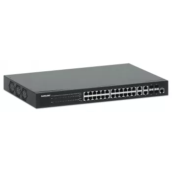 Intellinet switch Gigabit Ethernet PoE+ de 24 puertos gestionado por web con 4 puertos Gigabit Combo Base-T/SFP, conforme a IEEE 802.3at/af Power over Ethernet (PoE+/PoE), 370 W, Endspan, montaje en rack de 19