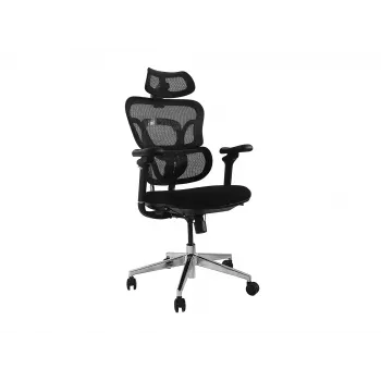 Silla de oficina ergonómica EQUIP 651053 con reposacabezas y reposabrazos, respaldo de malla, asiento acolchado, altura ajustable 117–135 cm, ancho 660 mm, negra