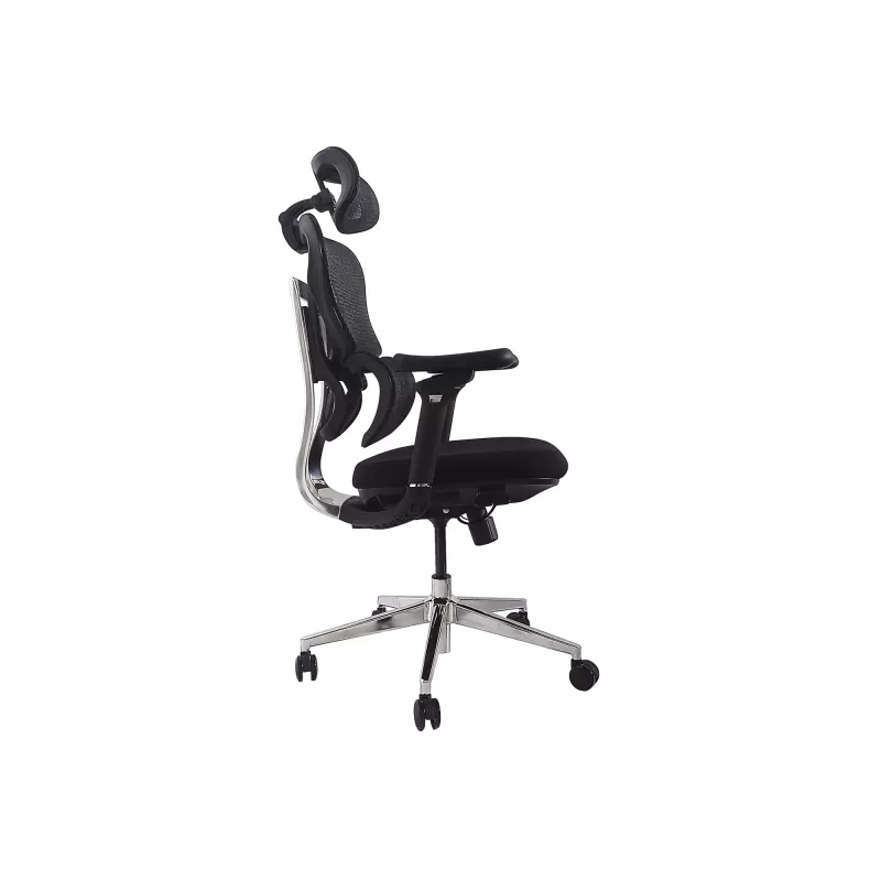 Silla de oficina ergonómica EQUIP 651053 con reposacabezas y reposabrazos, respaldo de malla, asiento acolchado, altura ajustable 117–135 cm, ancho 660 mm, negra