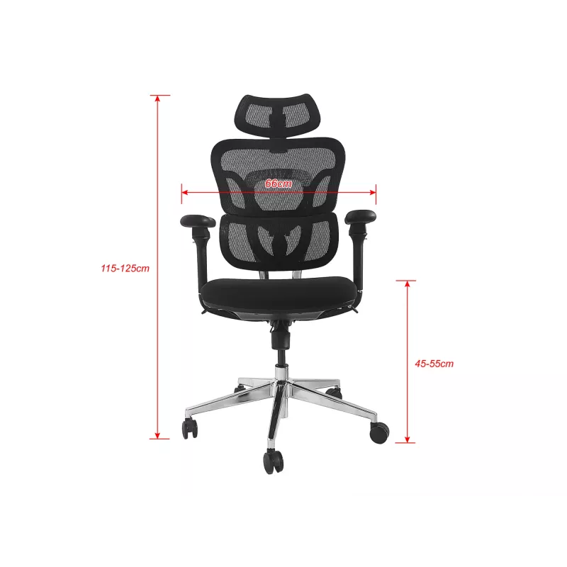 Silla de oficina ergonómica EQUIP 651053 con reposacabezas y reposabrazos, respaldo de malla, asiento acolchado, altura ajustable 117–135 cm, ancho 660 mm, negra