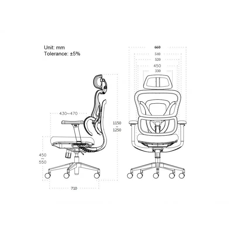 Silla de oficina ergonómica EQUIP 651053 con reposacabezas y reposabrazos, respaldo de malla, asiento acolchado, altura ajustable 117–135 cm, ancho 660 mm, negra