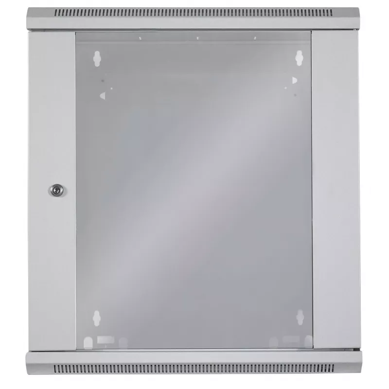 Armario de red Intellinet 19 inch – montaje en pared (estándar), 12HE, 450 mm de fondo, gris, desmontado, máx. 60 kg, también apto para colocación sobre mesa o suelo, profundidad útil 260 mm, puerta de metal y cristal, panel trasero, laterales desmontables, piezas de montaje en pared (p. ej. tornillos/tacos) no incluidas
