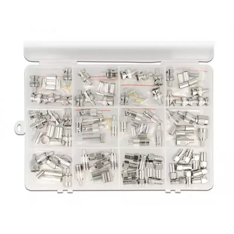 Delock 66811 juego de conectores coaxiales de crimpar, 70 uds., 75 Ohm, BNC/TNC/F