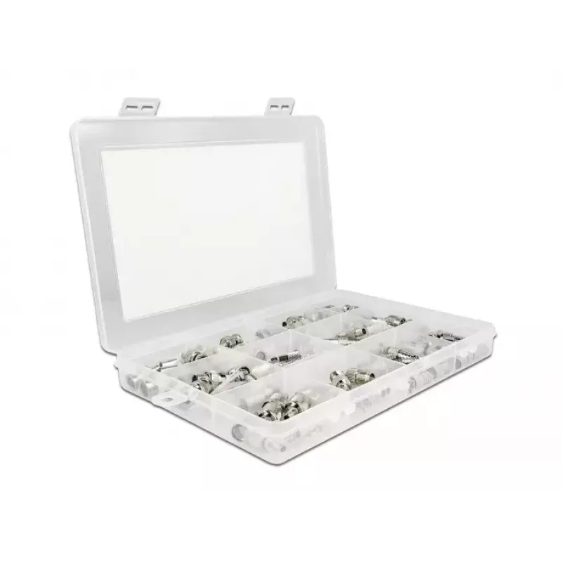Delock 66811 juego de conectores coaxiales de crimpar, 70 uds., 75 Ohm, BNC/TNC/F