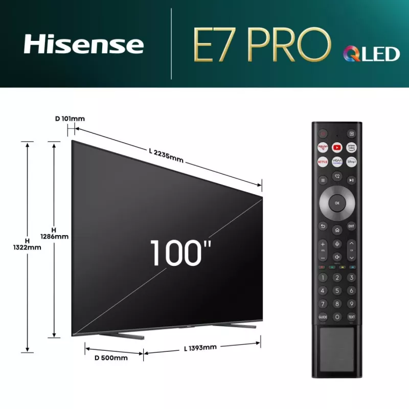 Hisense 100E77NQ PRO 254 cm (100 pulgadas) 4K Ultra HD QLED Smart TV, VIDAA, HDR, 500 cd/m², negro