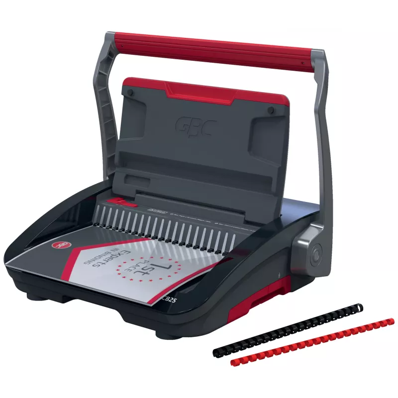 GBC CombBind CB25 encuadernadora de canutillo de plástico, negra/plateada/roja