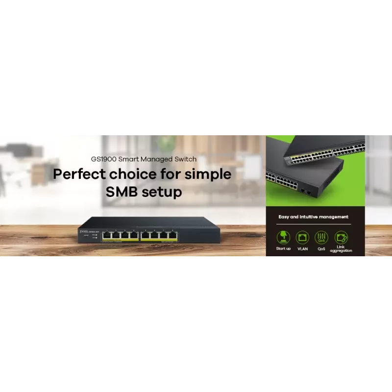 Zyxel GS1900-8HP conmutador gestionado L2 Gigabit Ethernet (10/100/1000) Power over Ethernet (PoE) negro