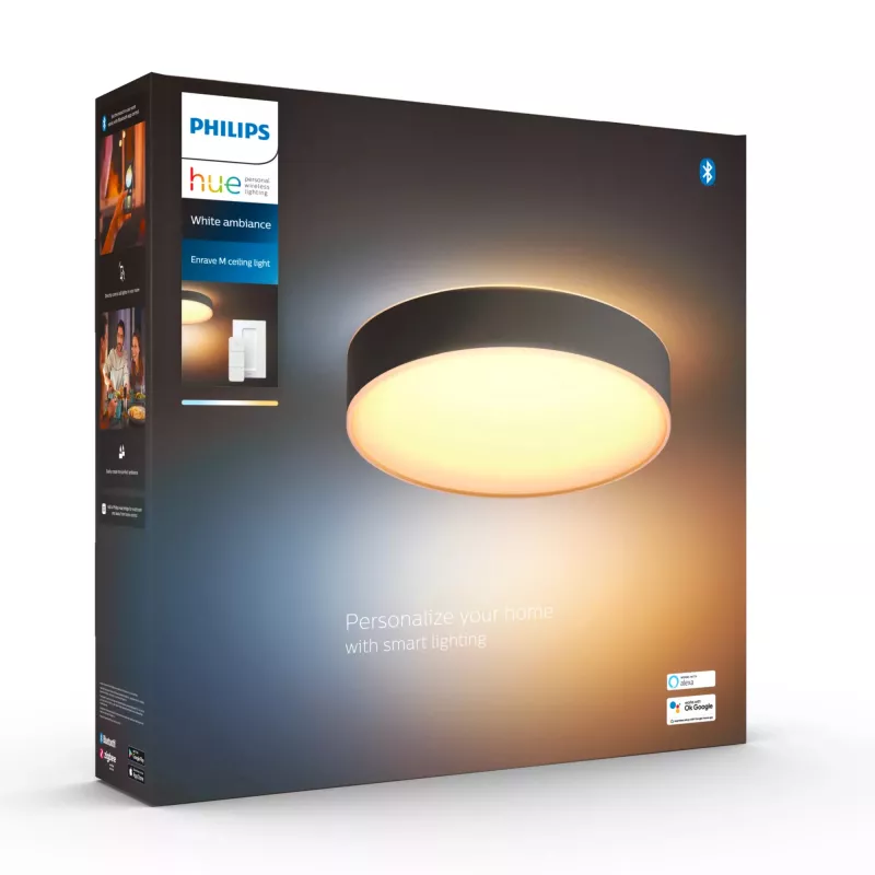Philips Hue White Ambiance Enrave lámpara de techo M, 2400 lm, con interruptor regulador, negra
