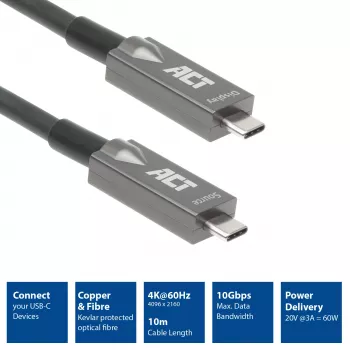 ACT cable óptico activo USB-C 3.2 Gen2 7,5m USB 3.2 Gen 2 10 Gbit/s