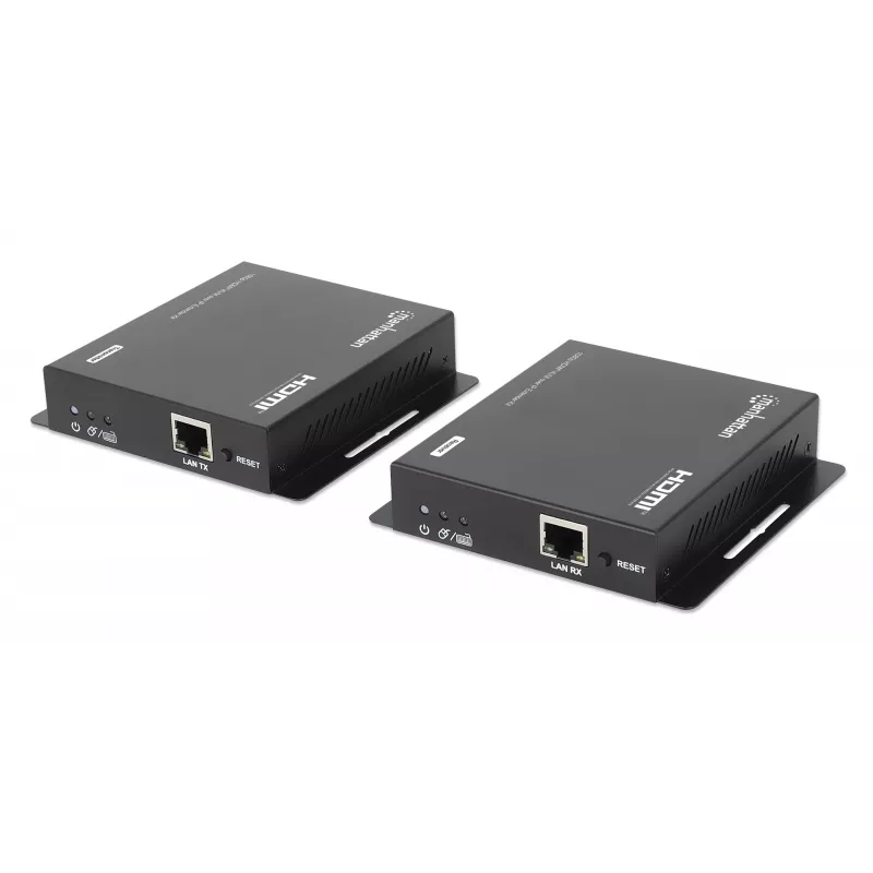 Manhattan 1080p HDMI KVM over IP Extender Kit, extiende señal 1080p@60Hz hasta 120 m con un solo cable Ethernet Cat6 o una red con IP, transmisor y receptor, conectores USB-A para PC/ratón/teclado, negro, tres años de garantía