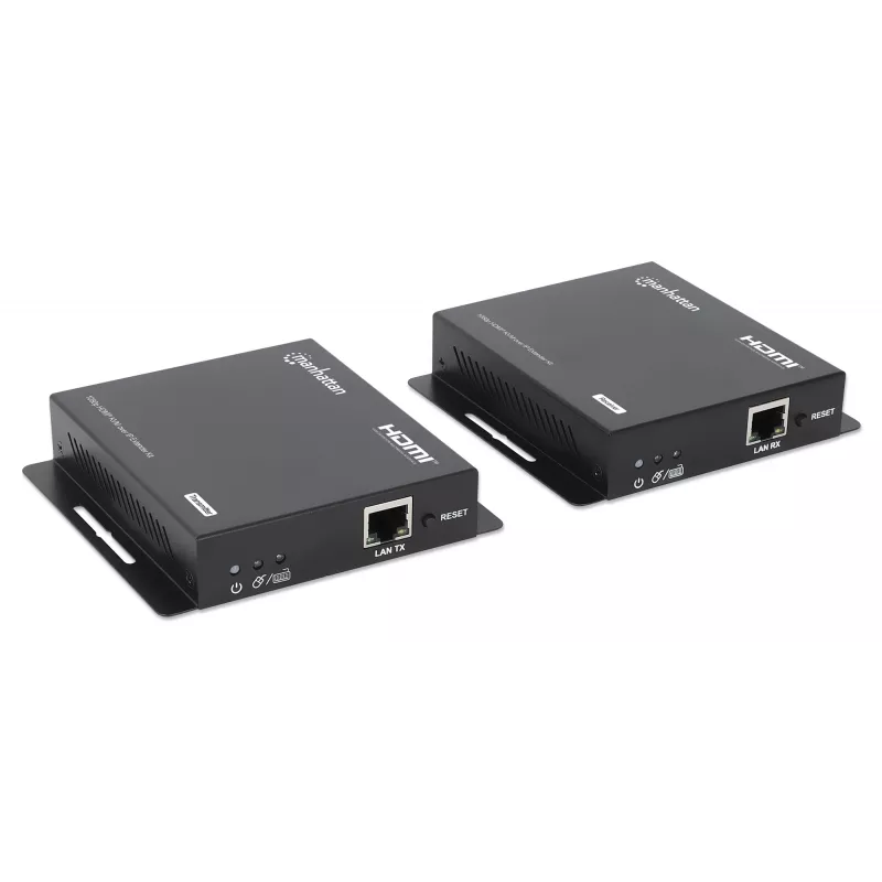 Manhattan 1080p HDMI KVM over IP Extender Kit, extiende señal 1080p@60Hz hasta 120 m con un solo cable Ethernet Cat6 o una red con IP, transmisor y receptor, conectores USB-A para PC/ratón/teclado, negro, tres años de garantía