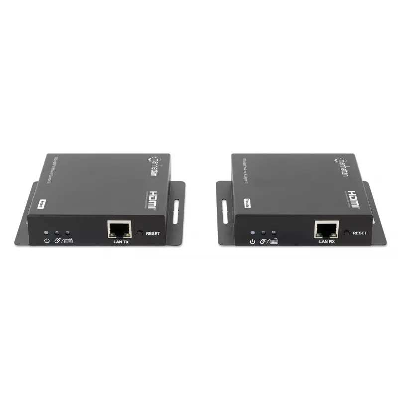 Manhattan 1080p HDMI KVM over IP Extender Kit, extiende señal 1080p@60Hz hasta 120 m con un solo cable Ethernet Cat6 o una red con IP, transmisor y receptor, conectores USB-A para PC/ratón/teclado, negro, tres años de garantía