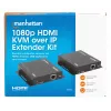 Manhattan 1080p HDMI KVM over IP Extender Kit, extiende señal 1080p@60Hz hasta 120 m con un solo cable Ethernet Cat6 o una red con IP, transmisor y receptor, conectores USB-A para PC/ratón/teclado, negro, tres años de garantía