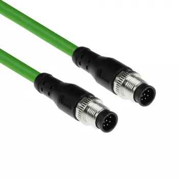 ACT Industrial 10,00 metros Cable de sensor M12A 8 polos conector macho a M12A 8 polos conector macho, cable TPE Ultraflex, apantallado