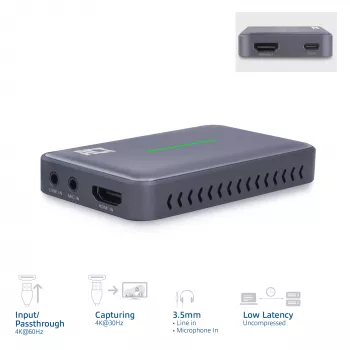 ACT tarjeta de captura de vídeo USB-C, paso HDMI 4K@60Hz, grabación 4K@30Hz