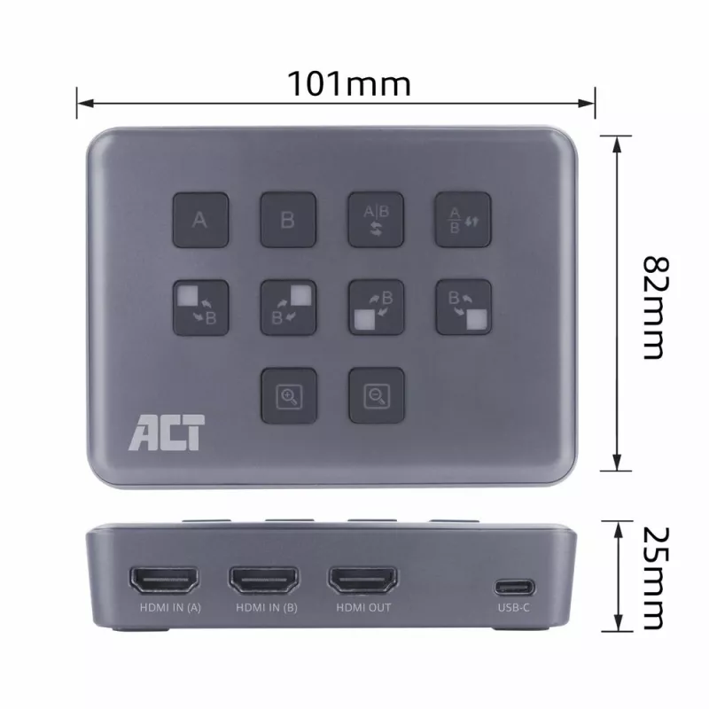 ACT conmutador de vídeo USB-C con doble entrada HDMI 60Hz gris