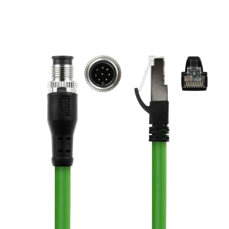 ACT Industrial 10,00 metros cable de sensor M12A 8 polos conector macho a conector macho RJ45, cable Ultraflex SF/UTP TPE, apantallado