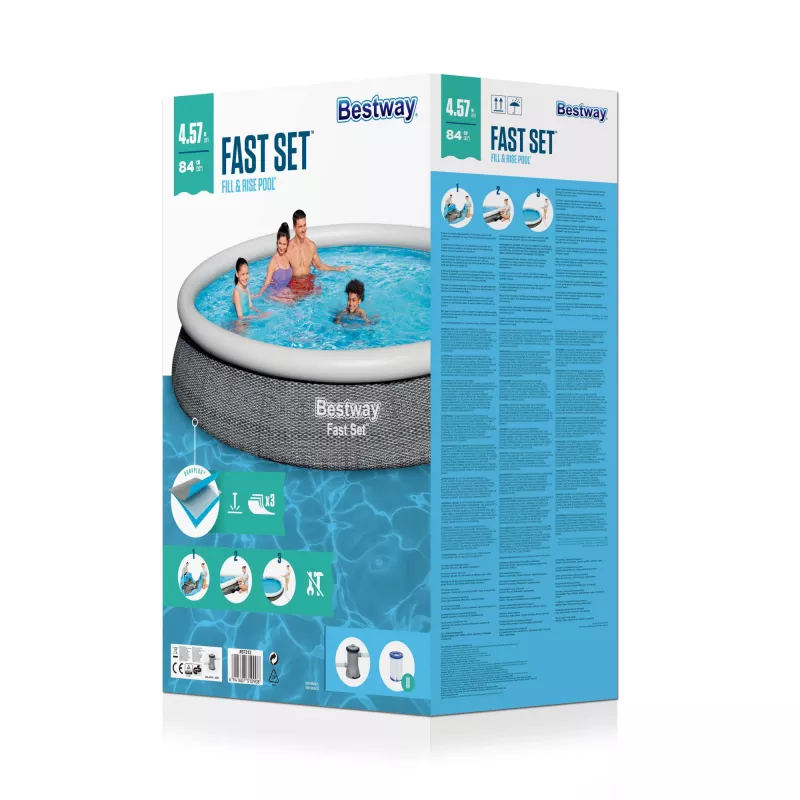 Piscina de acero Bestway Fast Set redonda inflable set de piscina 4,57 m x 84 cm capacidad 9677 L