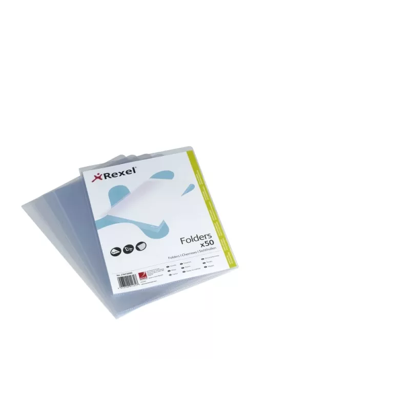 Rexel Crystal Clear funda en L 21673090, A4 (210 x 297 mm), polipropileno (PP), transparente, 50 uds.