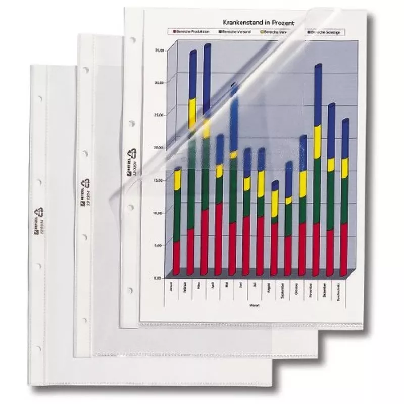 Hetzel Standard fundas para documentos, A4, PVC 0,095 mm, abiertas por el lateral y por arriba (220204)