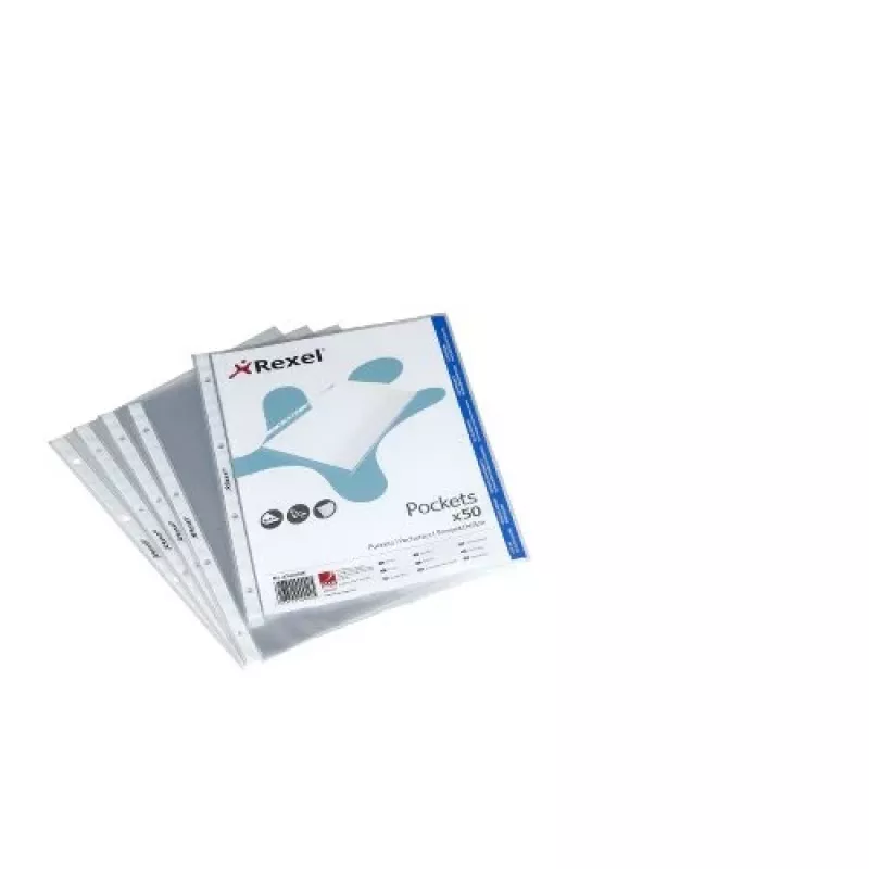 Funda Rexel Crystal Clear A4 abierta por arriba (50), 210 x 297 mm (A4), transparente, polipropileno (PP), vertical, 50 uds.