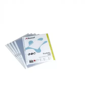 Funda Rexel Embossed A4 abierta por arriba transparente (50), 210 x 297 mm (A4), transparente, polipropileno (PP), vertical, 50 uds.