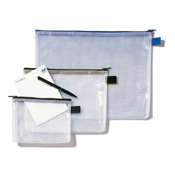 Funda de malla Rexel con cremallera negra A5, PVC, 31 g, negro, transparente
