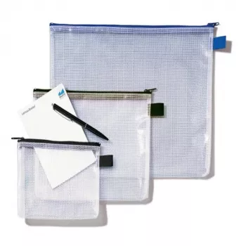 Funda de malla Rexel con cremallera negra A4, PVC, 52 g, negro, transparente