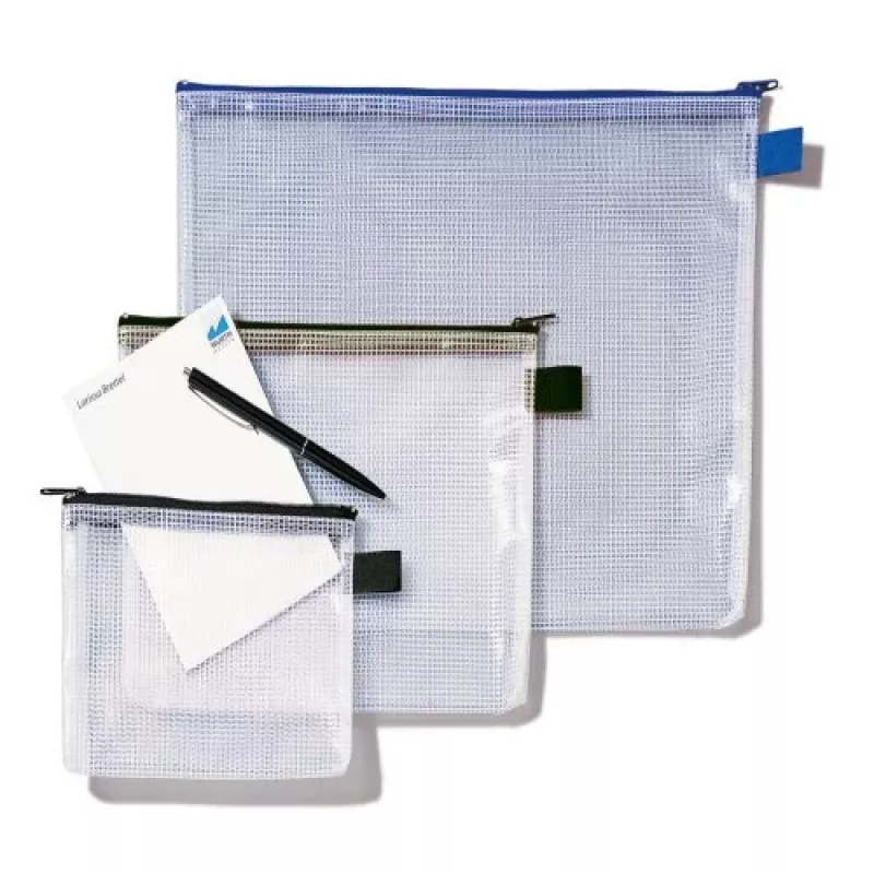 Rexel bolsa de malla con cremallera negra A4, PVC, 52 g, negro, transparente