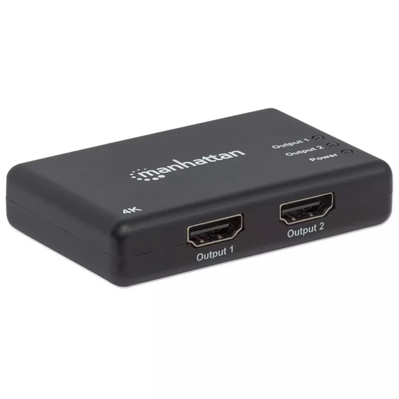 Manhattan 207669 divisor HDMI, 2 puertos, 4K@30Hz, 1x fuente HDMI a 2x pantallas HDMI, fuente de alimentación, negro