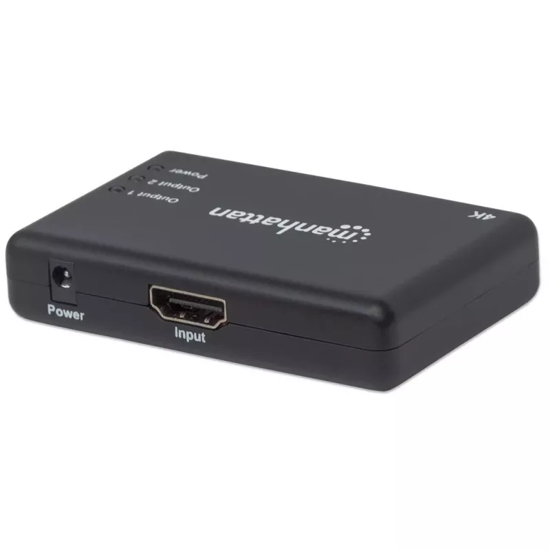 Manhattan 207669 divisor HDMI, 2 puertos, 4K@30Hz, 1x fuente HDMI a 2x pantallas HDMI, fuente de alimentación, negro