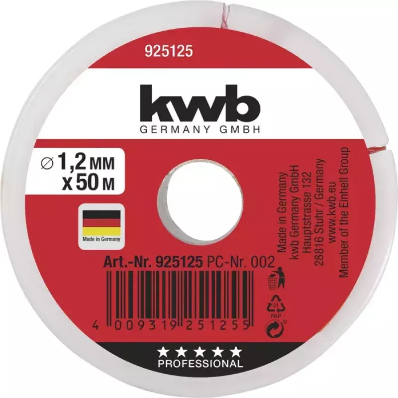 Cuerda KWB 925125 50 m nailon rojo 1,2 mm