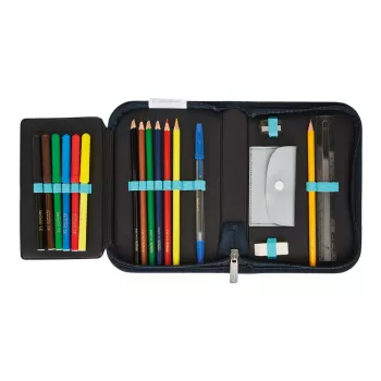 Estuche escolar relleno Herlitz Dreamy Unicorn, 19 piezas, azul oscuro