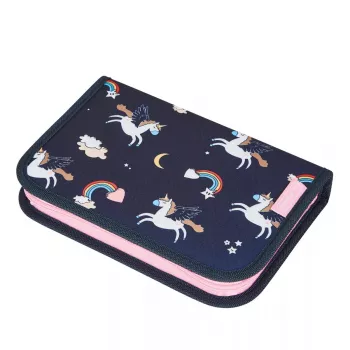 Estuche escolar relleno Herlitz Dreamy Unicorn, 19 piezas, azul oscuro
