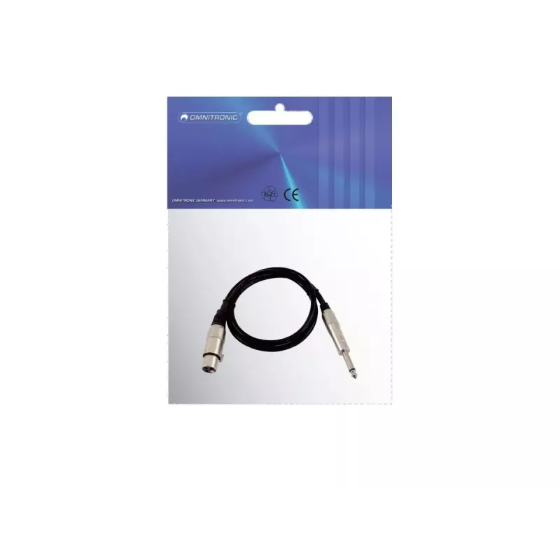Cable de audio XLR conector hembra de 3 polos a conector macho jack de 6,35 mm 0,9 m Omnitronic 3022516L