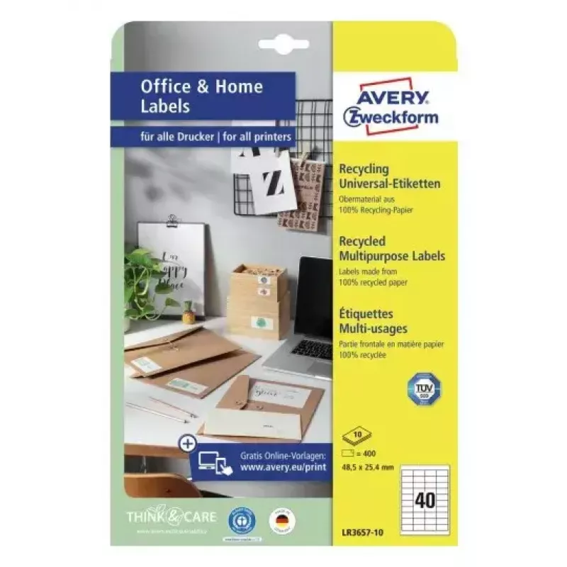 Etiqueta autoadhesiva para impresora Avery LR3657-10 Blanca 2,54x4,85 cm 400 uds.