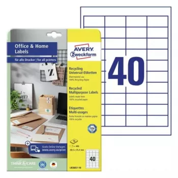 Etiqueta autoadhesiva para impresora Avery LR3657-10 Blanca 2,54x4,85 cm 400 uds.