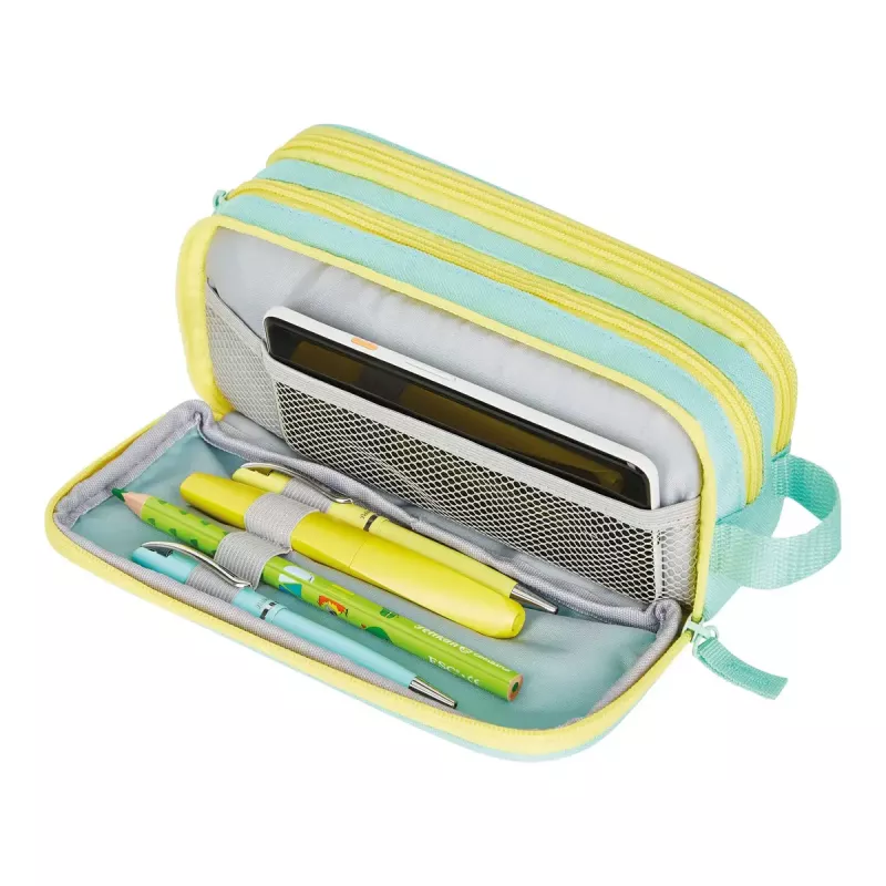 Estuche Herlitz Neon Soft poliéster menta amarillo 235x110x75mm