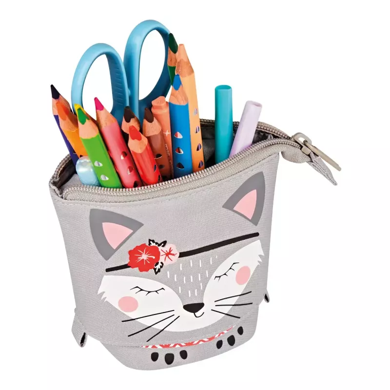 Estuche blando Herlitz Kitty poliéster gris rosa blanco