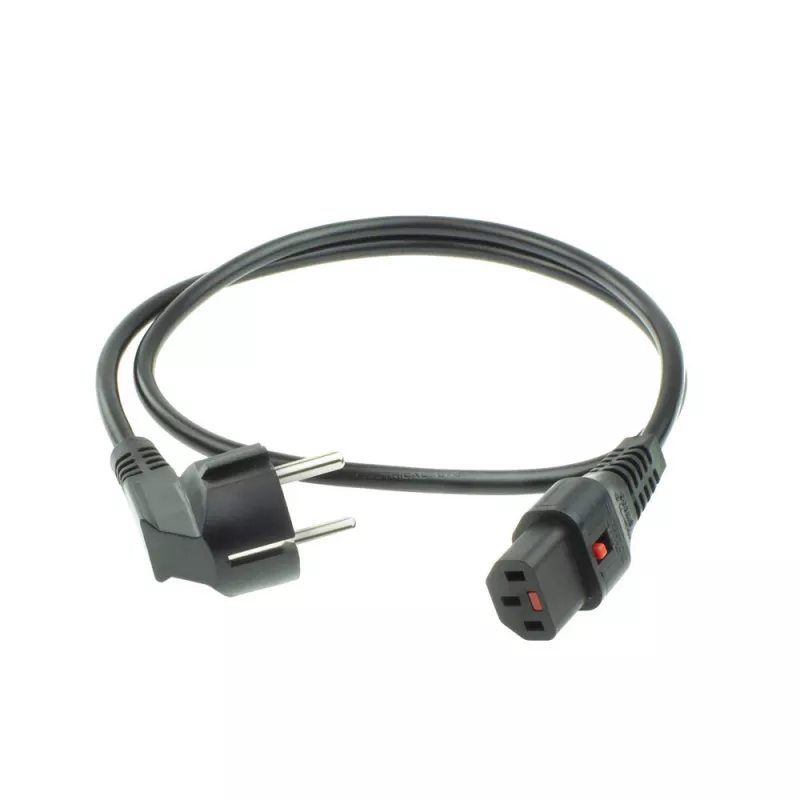 ACT Cable de alimentación conector CEE 7/7 (acodado) - C13 IEC Lock negro 2 m, EL182S, pack de 5
