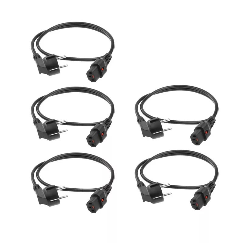ACT Cable de alimentación conector CEE 7/7 (acodado) - C13 IEC Lock negro 2 m, EL182S, pack de 5
