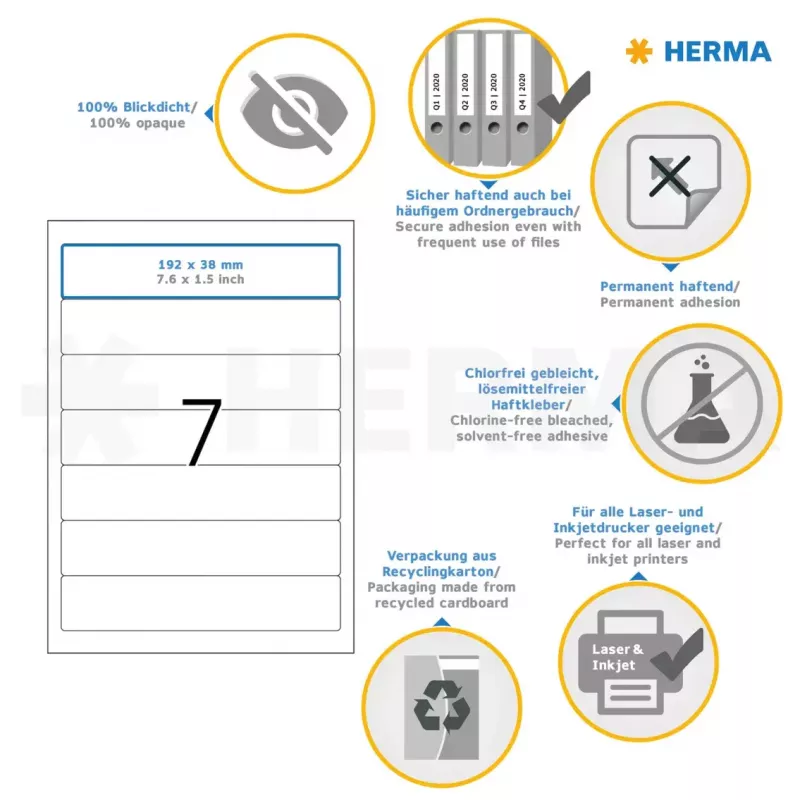 Etiqueta autoadhesiva para impresora HERMA A4 192x38 mm 700 uds.