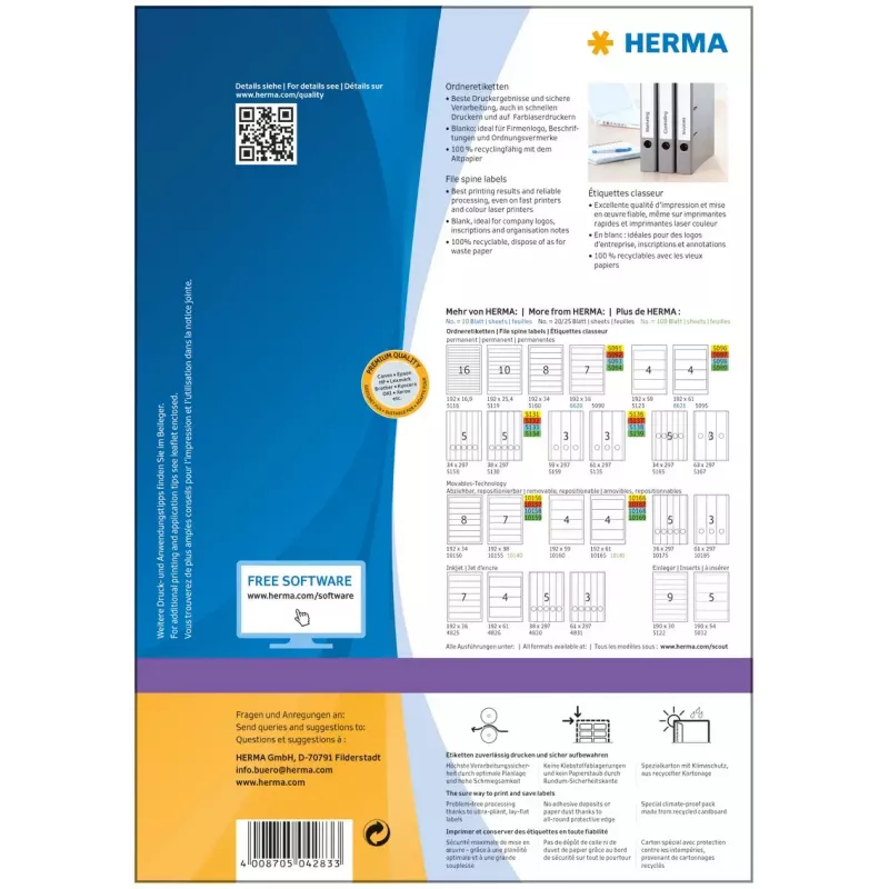 Etiqueta autoadhesiva para impresora HERMA A4 192x38 mm 700 uds.