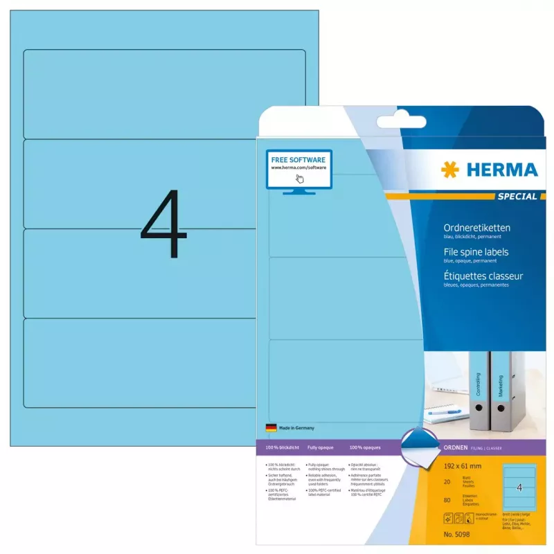 Etiquetas de archivo HERMA A4 192x61 mm azul 80 uds.