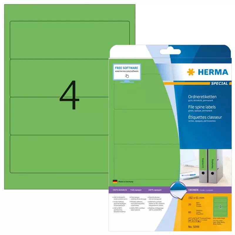 Etiquetas de archivo HERMA A4 192x61 mm verde papel mate opaco 80 uds.