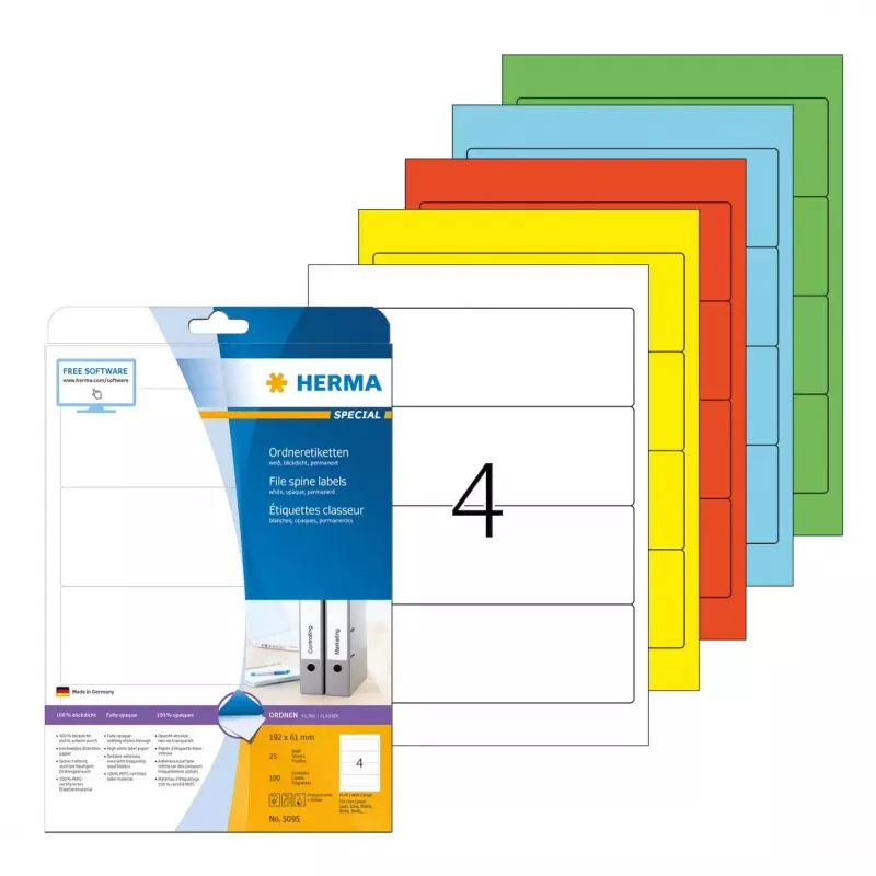 Etiquetas de archivo HERMA A4 192x61 mm blanco papel mate opaco 100 uds.