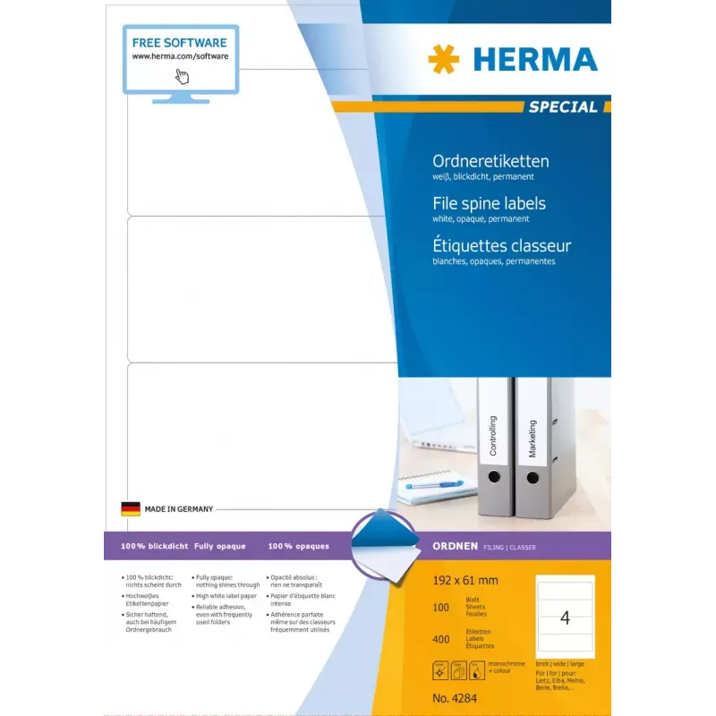 Etiqueta autoadhesiva para impresora HERMA Etiquetas de archivo A4 192x61 mm