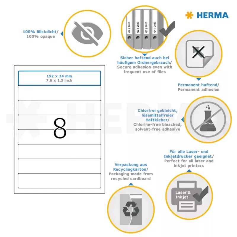 Etiqueta autoadhesiva para impresora HERMA Etiquetas de archivo A4 192x34 mm
