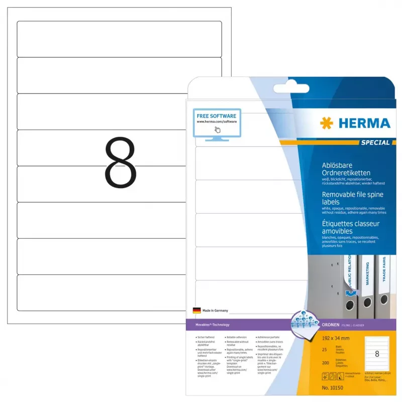 Etiquetas de archivo removibles HERMA A4 192x34 mm blanco 200 uds.